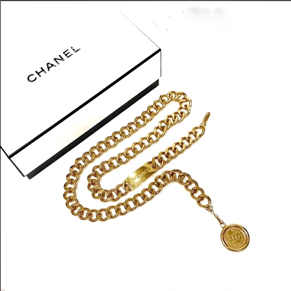 CHANEL Accessories - CHANEL VINTAGE Logo Gold Chain Belt Necklace